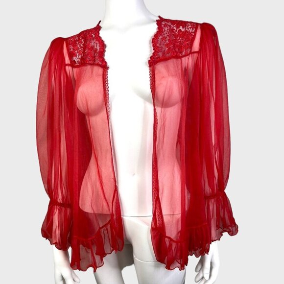 Vintage Other - Vintage 80's Intimo Amore Red Sheer Lace Victorian Style Lingerie Top Medium